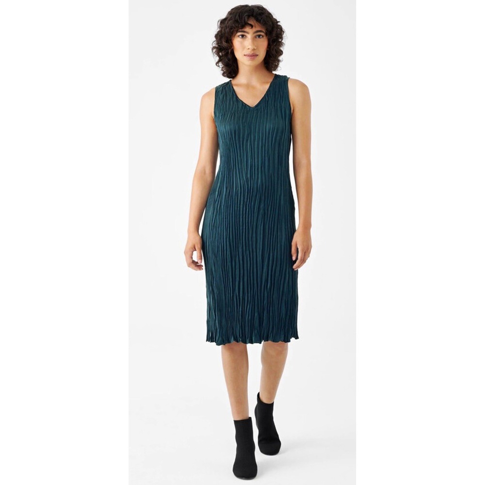 NWT Eileen Fisher Alpine Cupro Sheath Dress XL Sleeveless V-Neck Knee Length